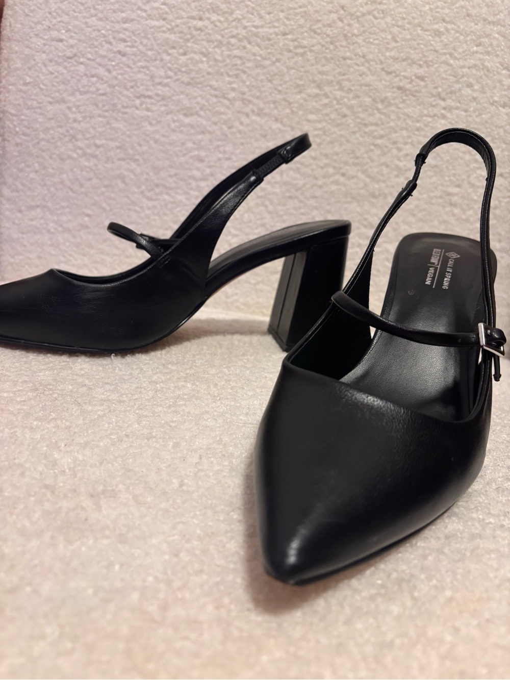 Black Pointed Slingback Pumps with Mary Jane Strap 8.5